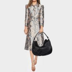 Pre Owned Burberry Black Beat Check Nylon and Leather Maskell Hobo