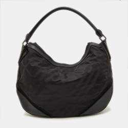 Pre Owned Burberry Black Beat Check Nylon and Leather Maskell Hobo