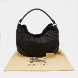 Pre Owned Burberry Black Beat Check Nylon and Leather Maskell Hobo