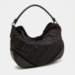 Pre Owned Burberry Black Beat Check Nylon and Leather Maskell Hobo