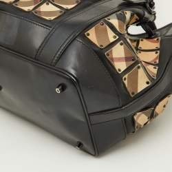 مملوكة مسبقًا Burberry Beige/Black Nova Check Coated Canvas and Patent Leather Warrior Tote
