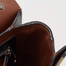 Pre Owned Burberry Black/Beige House Check Fabric and Leather D Ring Shoulder Bag