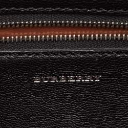 Pre Owned Burberry Black/Beige House Check Fabric and Leather D Ring Shoulder Bag