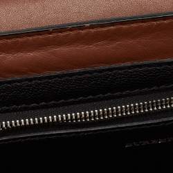 Pre Owned Burberry Black/Beige House Check Fabric and Leather D Ring Shoulder Bag