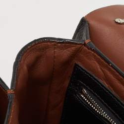 Pre Owned Burberry Black/Beige House Check Fabric and Leather D Ring Shoulder Bag