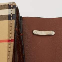 Pre Owned Burberry Black/Beige House Check Fabric and Leather D Ring Shoulder Bag