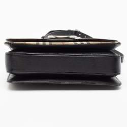 Pre Owned Burberry Black/Beige House Check Fabric and Leather D Ring Shoulder Bag