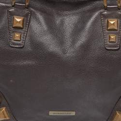 Pre Owned Burberry Brown Studded Leather Shopper Tote