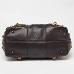 Pre Owned Burberry Brown Studded Leather Shopper Tote