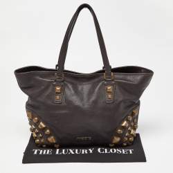 Pre Owned Burberry Brown Studded Leather Shopper Tote