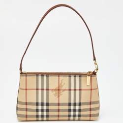 Pre Owned Burberry Beige/Brown Haymarket PVC and Leather Bag
