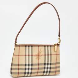 Pre Owned Burberry Beige/Brown Haymarket PVC and Leather Bag