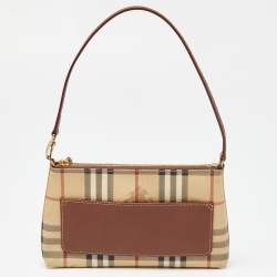 Pre Owned Burberry Beige/Brown Haymarket PVC and Leather Bag