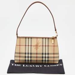Pre Owned Burberry Beige/Brown Haymarket PVC and Leather Bag