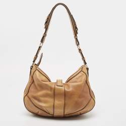 Pre Owned Burberry Tan Textured Leather Bartow Hobo