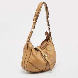 Pre Owned Burberry Tan Textured Leather Bartow Hobo