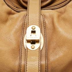 Pre Owned Burberry Tan Textured Leather Bartow Hobo