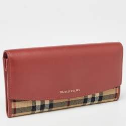 Pre Owned Burberry Beige/Rust Haymarket Check Canvas and Leather Flap Continental Wallet