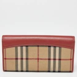 Pre Owned Burberry Beige/Rust Haymarket Check Canvas and Leather Flap Continental Wallet