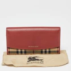 Pre Owned Burberry Beige/Rust Haymarket Check Canvas and Leather Flap Continental Wallet
