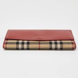 Pre Owned Burberry Beige/Rust Haymarket Check Canvas and Leather Flap Continental Wallet