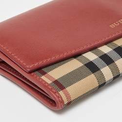 Pre Owned Burberry Beige/Rust Haymarket Check Canvas and Leather Flap Continental Wallet