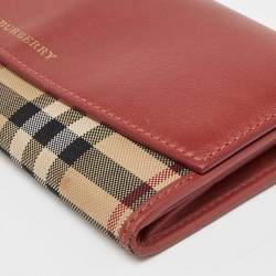 Pre Owned Burberry Beige/Rust Haymarket Check Canvas and Leather Flap Continental Wallet