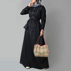 Pre Owned حقيبة يد بربري كانتربوري صغيرة جلد و كانفاس مربعات هايماركت بني و بيج 