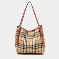 Pre Owned حقيبة يد بربري كانتربوري صغيرة جلد و كانفاس مربعات هايماركت بني و بيج 