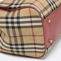 Pre Owned حقيبة يد بربري كانتربوري صغيرة جلد و كانفاس مربعات هايماركت بني و بيج 