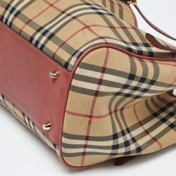 Pre Owned حقيبة يد بربري كانتربوري صغيرة جلد و كانفاس مربعات هايماركت بني و بيج 