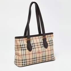 Pre Owned Burberry Beige/Brown Haymarket Check PVC and Leather Medium Regent Tote