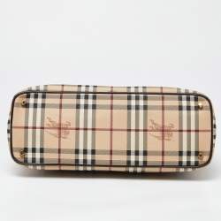 Pre Owned Burberry Beige/Brown Haymarket Check PVC and Leather Medium Regent Tote