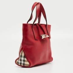 مملوكة مسبقًا Burberry Red Leather Shark Tooth Tote
