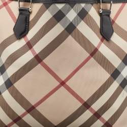 Pre Owned Burberry Black/Beige Nova Check PVC and Leather Nickie Tote