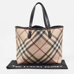 Pre Owned Burberry Black/Beige Nova Check PVC and Leather Nickie Tote