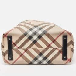 Pre Owned Burberry Black/Beige Nova Check PVC and Leather Nickie Tote