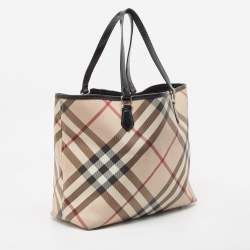 Pre Owned Burberry Black/Beige Nova Check PVC and Leather Nickie Tote