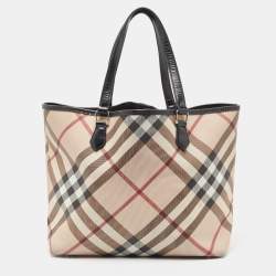 Pre Owned Burberry Black/Beige Nova Check PVC and Leather Nickie Tote