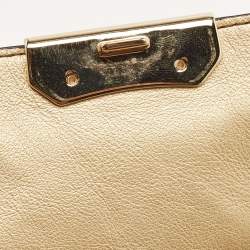 Pre Owned Burberry Gold Embossed Check Leather Flap Crossbody Bag