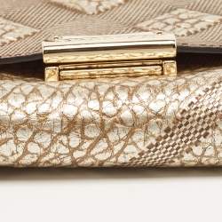 Pre Owned Burberry Gold Embossed Check Leather Flap Crossbody Bag