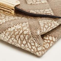 Pre Owned Burberry Gold Embossed Check Leather Flap Crossbody Bag