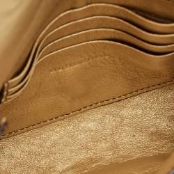 Pre Owned Burberry Gold Embossed Check Leather Flap Crossbody Bag