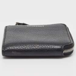 Pre Owned Burberry Black Leather Zip Around Compact Wallet