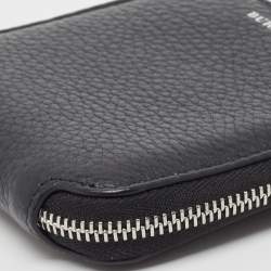 Pre Owned Burberry Black Leather Zip Around Compact Wallet