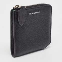 Pre Owned Burberry Black Leather Zip Around Compact Wallet