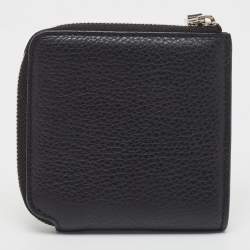 Pre Owned Burberry Black Leather Zip Around Compact Wallet