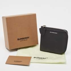 Pre Owned Burberry Black Leather Zip Around Compact Wallet