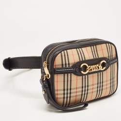 Pre Owned Burberry Beige/Black 1983 Knight Check Canvas and Leather Link Bum Belt Bag