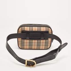 Pre Owned Burberry Beige/Black 1983 Knight Check Canvas and Leather Link Bum Belt Bag